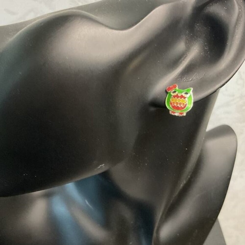 Green & Red Owl Stud Earrings